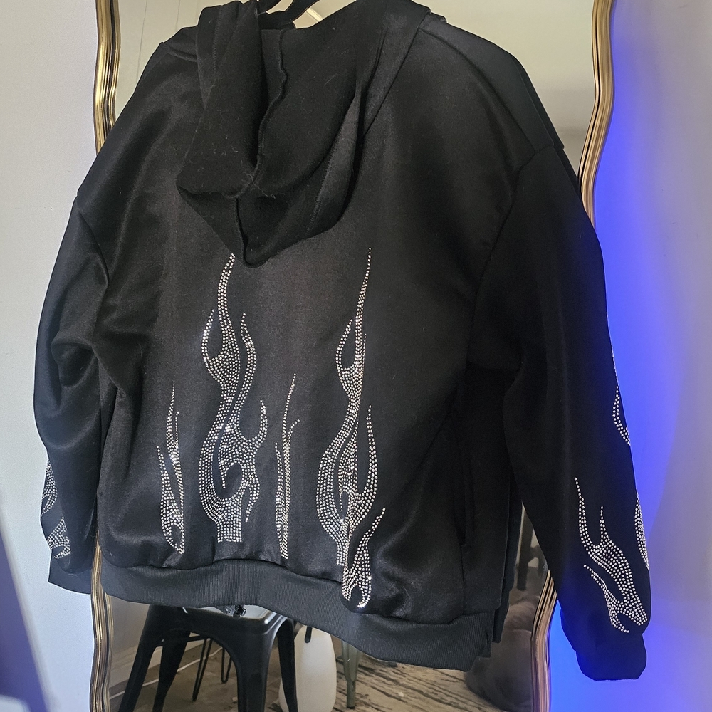 SHEIN Black Hoodie with Silver Flame Accents